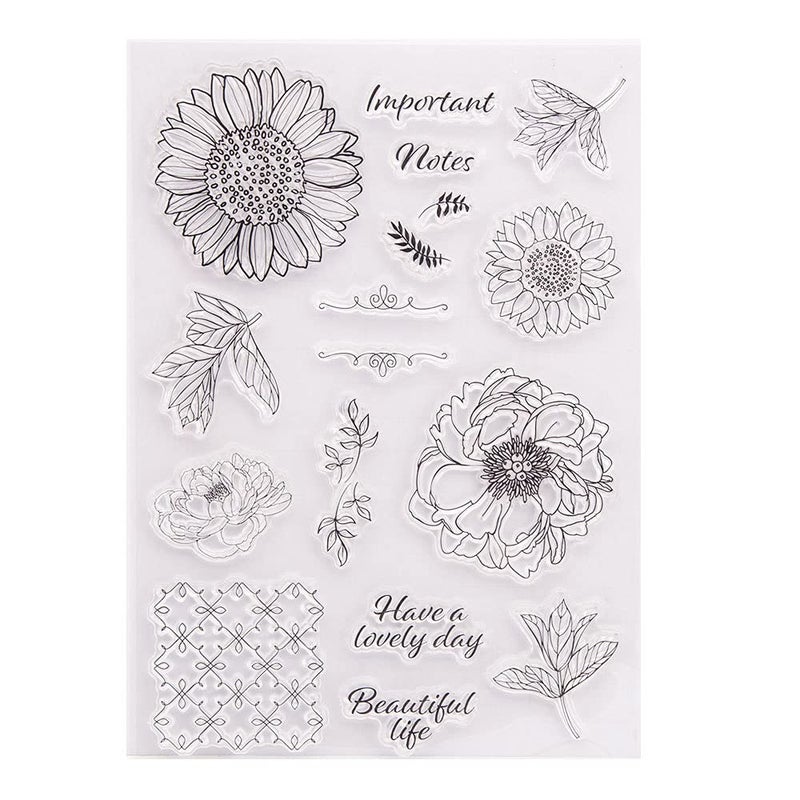 Arbuya Flowers Leaves Sunflower Peony Lovely Day Phrase Plaid Background Decorative Clear Stamp for Card Making Scrapbooking DIY - Image 1